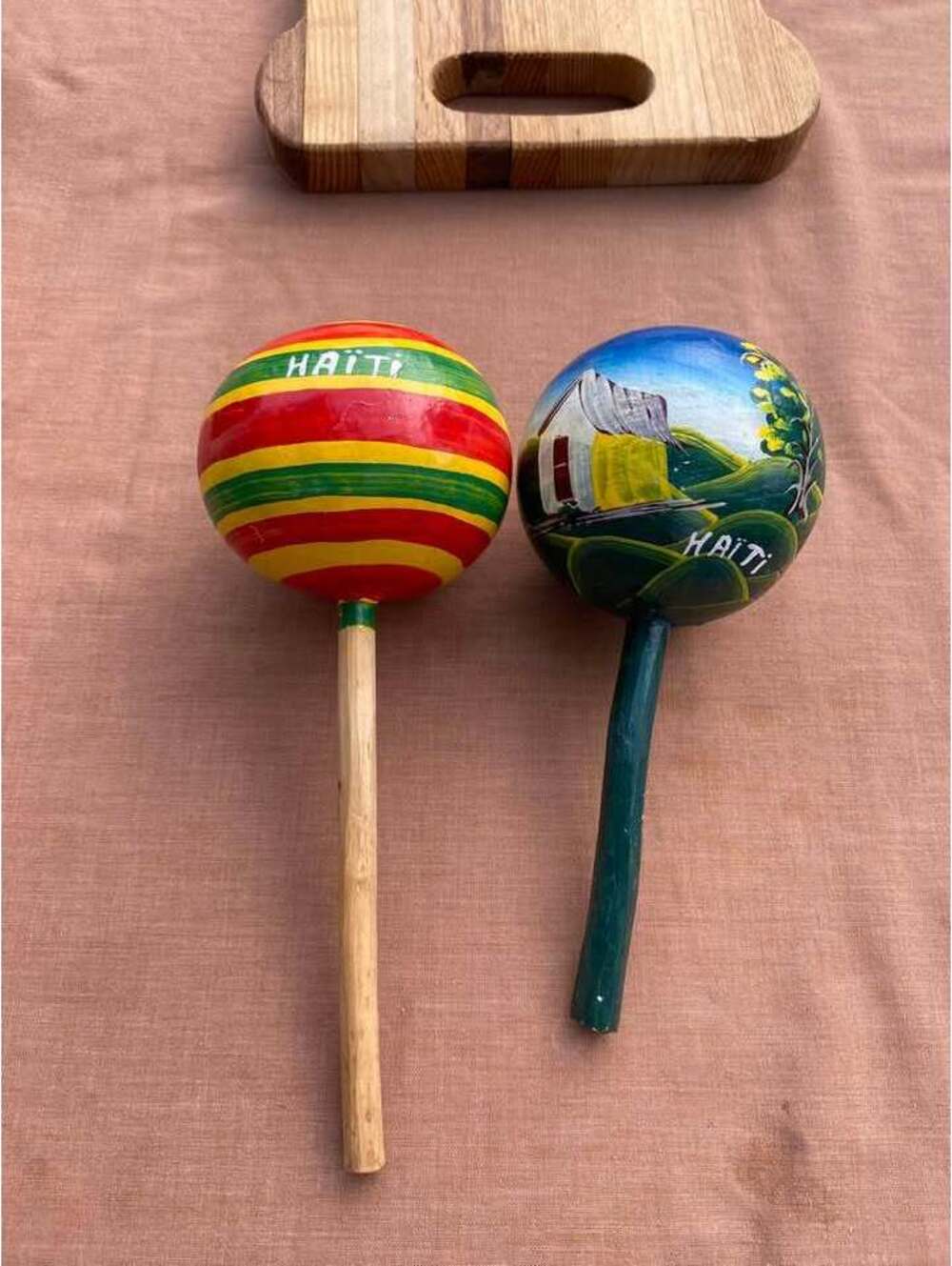 Hand-Painted Wooden Maracas from Haiti - Pair